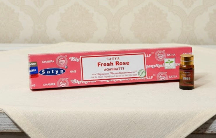 Box of Satya Fresh Rose Agarbatti on a white surface