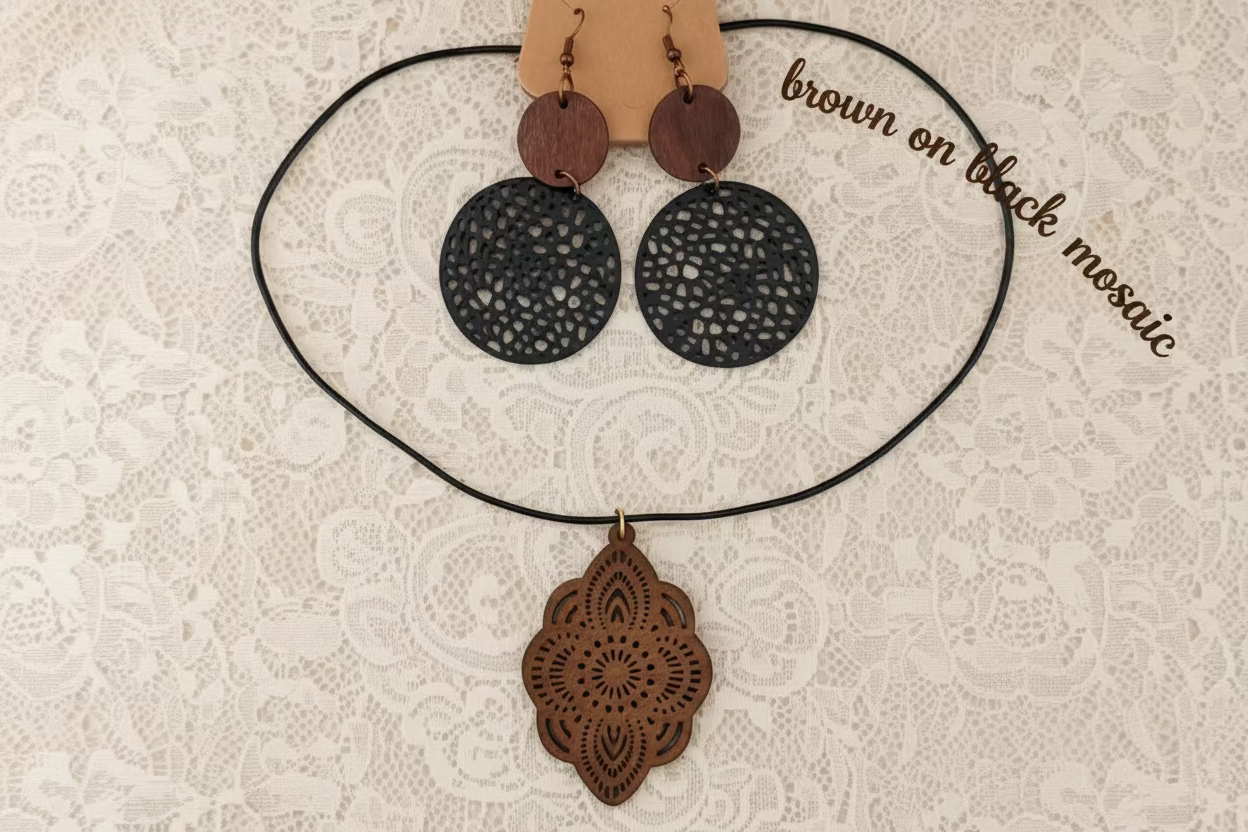 Boho Goddess Wooden Earring and Necklace Set - Lightweight Laser Cut Jewelry