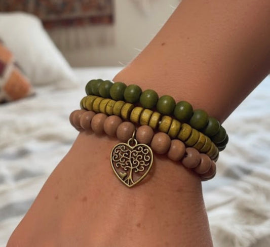 Tree of Life bracelet stack neutral background