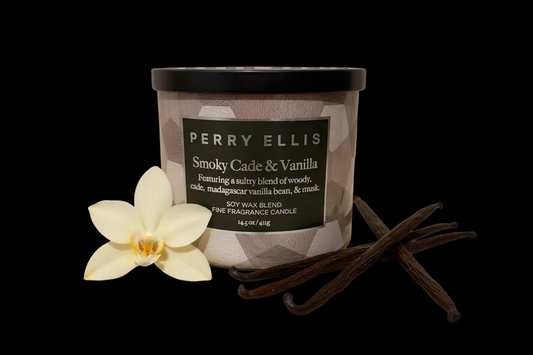 Perry Ellis candle with a geometric pattern on a beige background