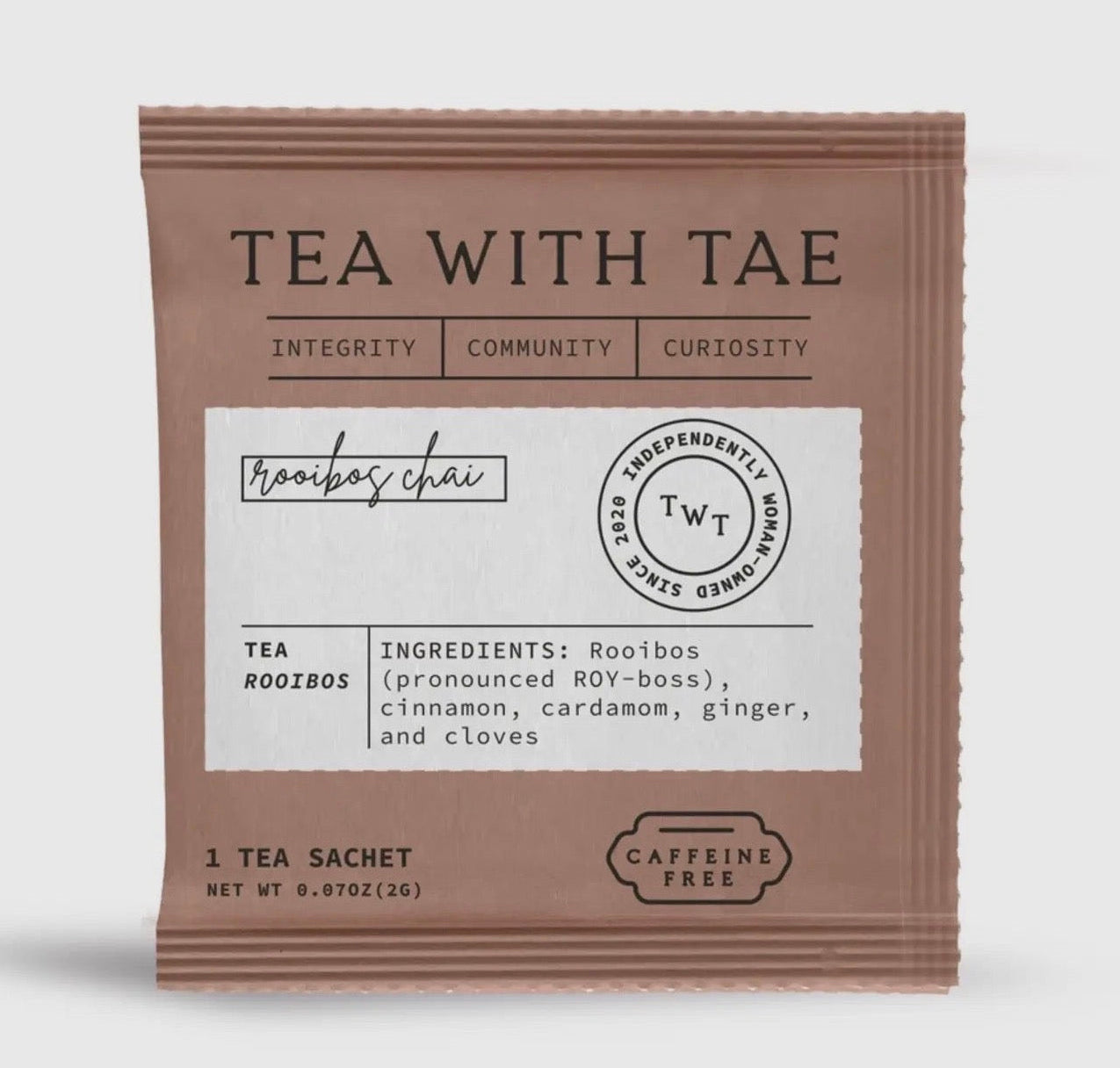 Tea package with 'Tea with Tae' branding on a white background