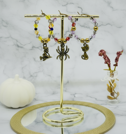 Last Chance SALE!!! Halloween Wine Glass Charms by Lez - Witch, Spider & Cat •Set of 3