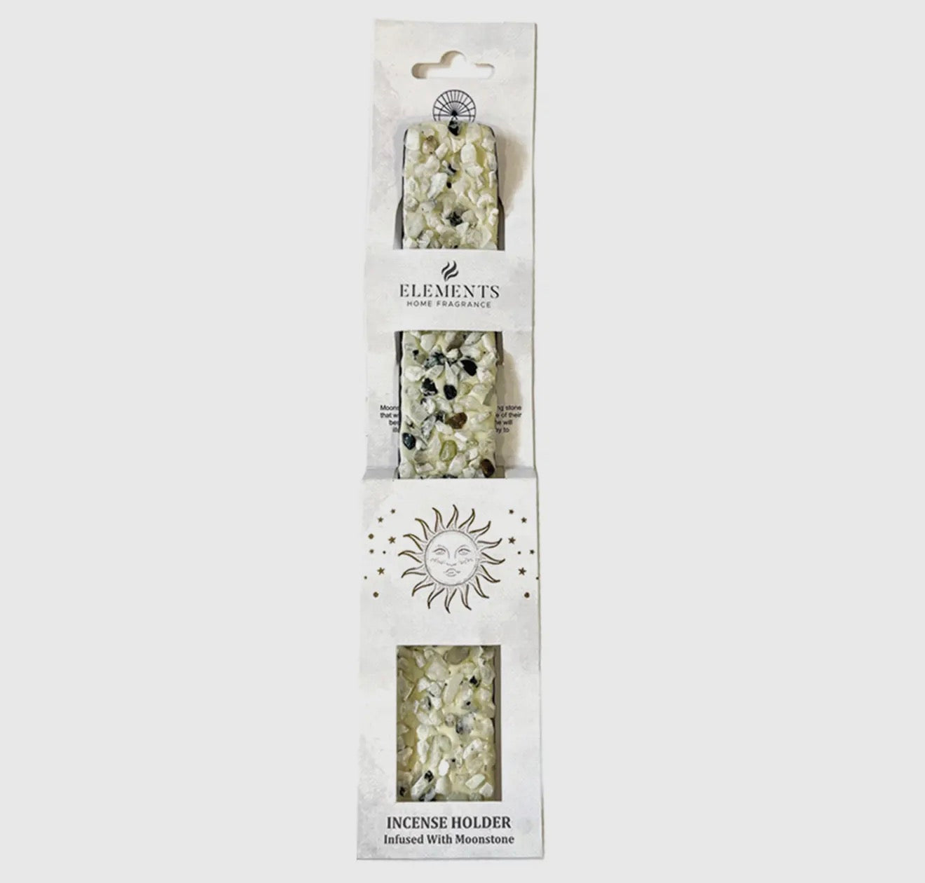 Incense holder and packaging with 'Elements' branding on a white background