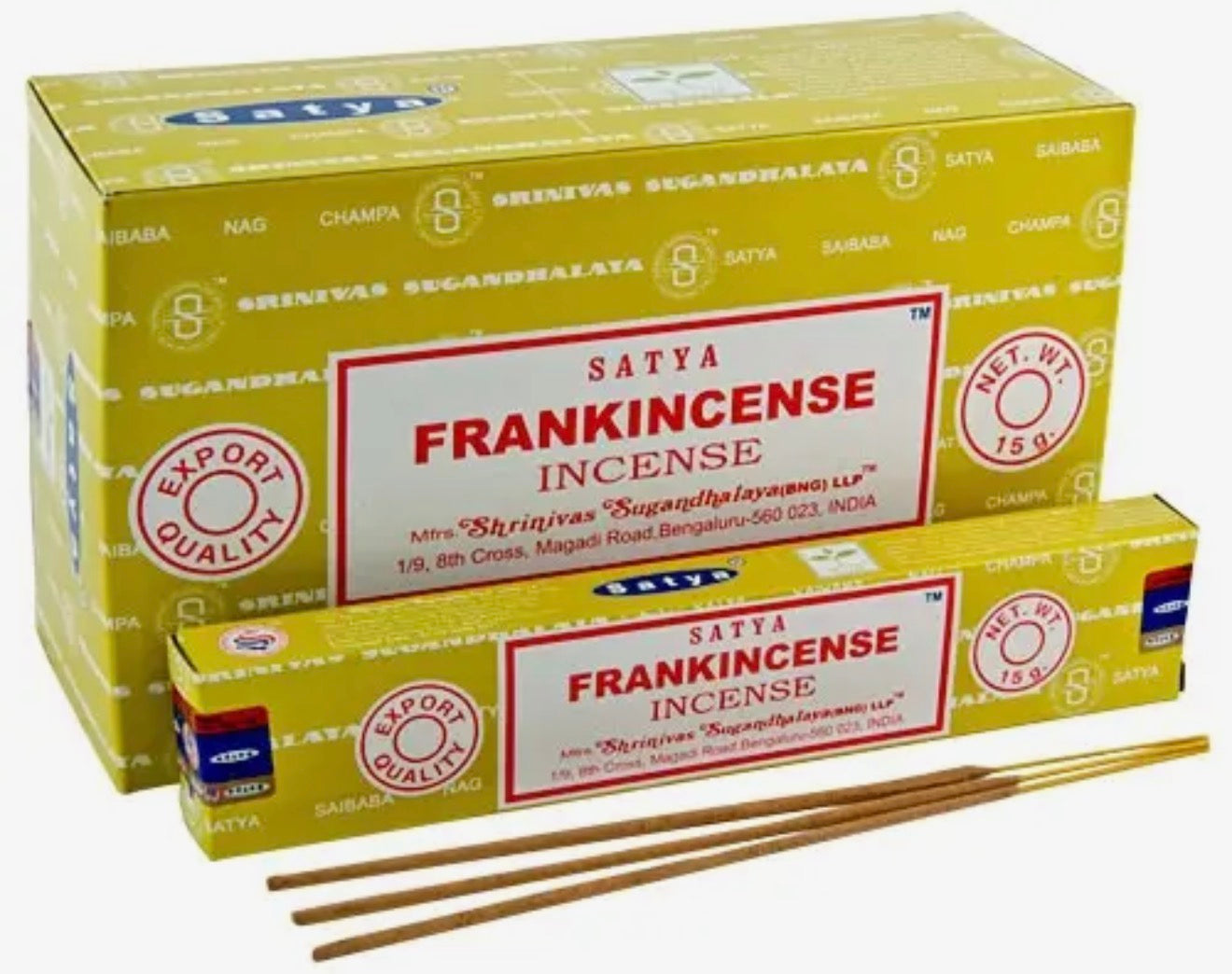 Box of Satya Frankincense Incense with sticks on a white background