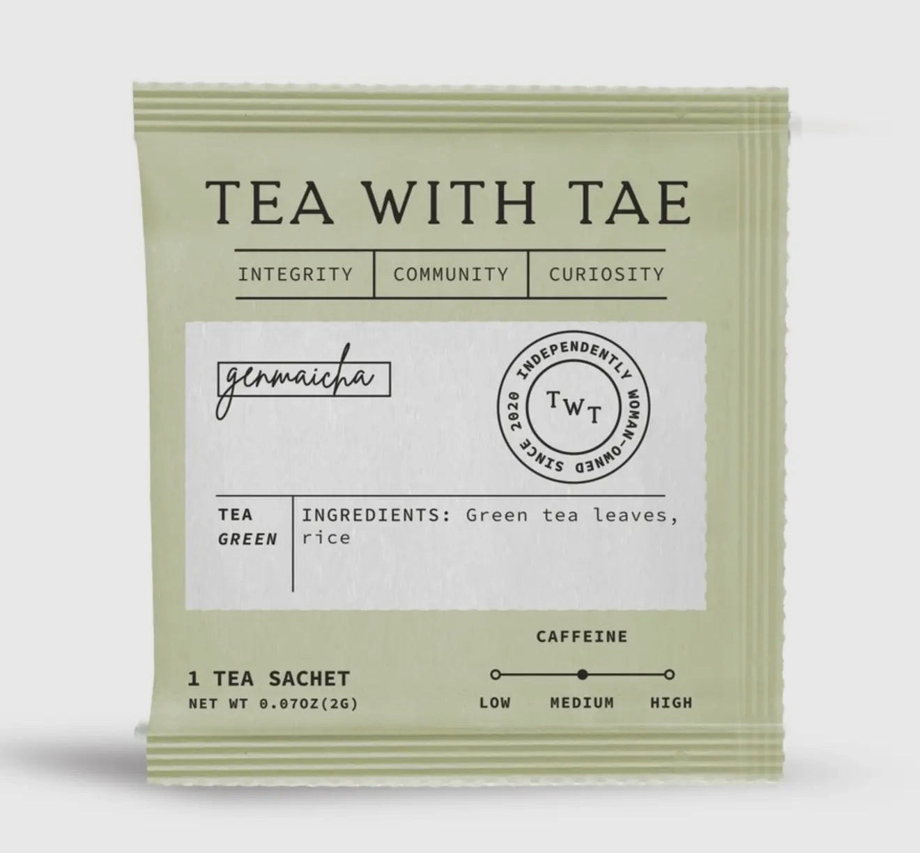 Tea package with 'Tea with Tae' branding on a white background