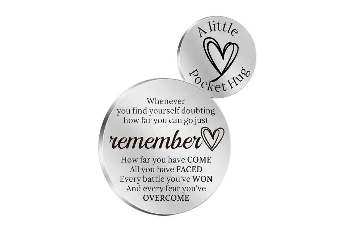 motivational keepsake stainless steel with text and a heart design on a white background