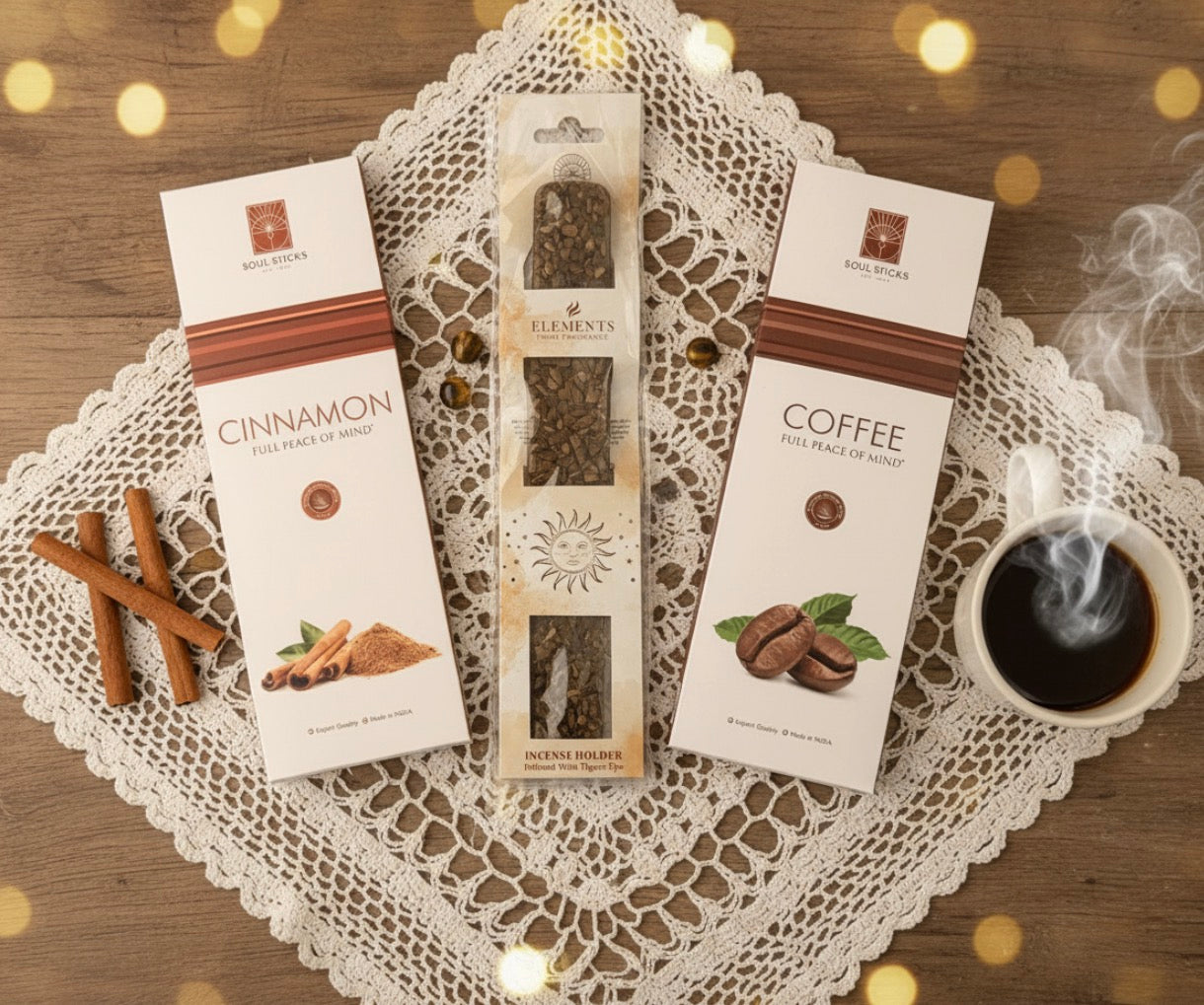 Incense Starter Set - Coffee & Cinnamon with Tigers Eye Burner