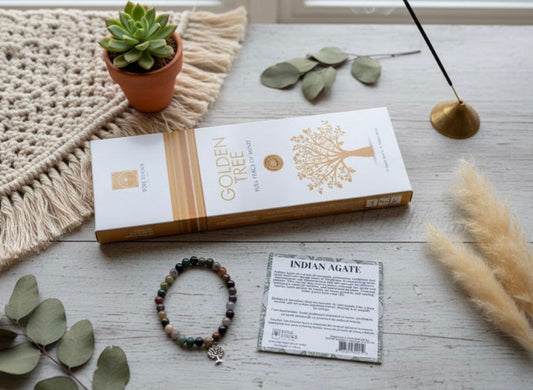 Incense and bracelet set with a boho scene 
