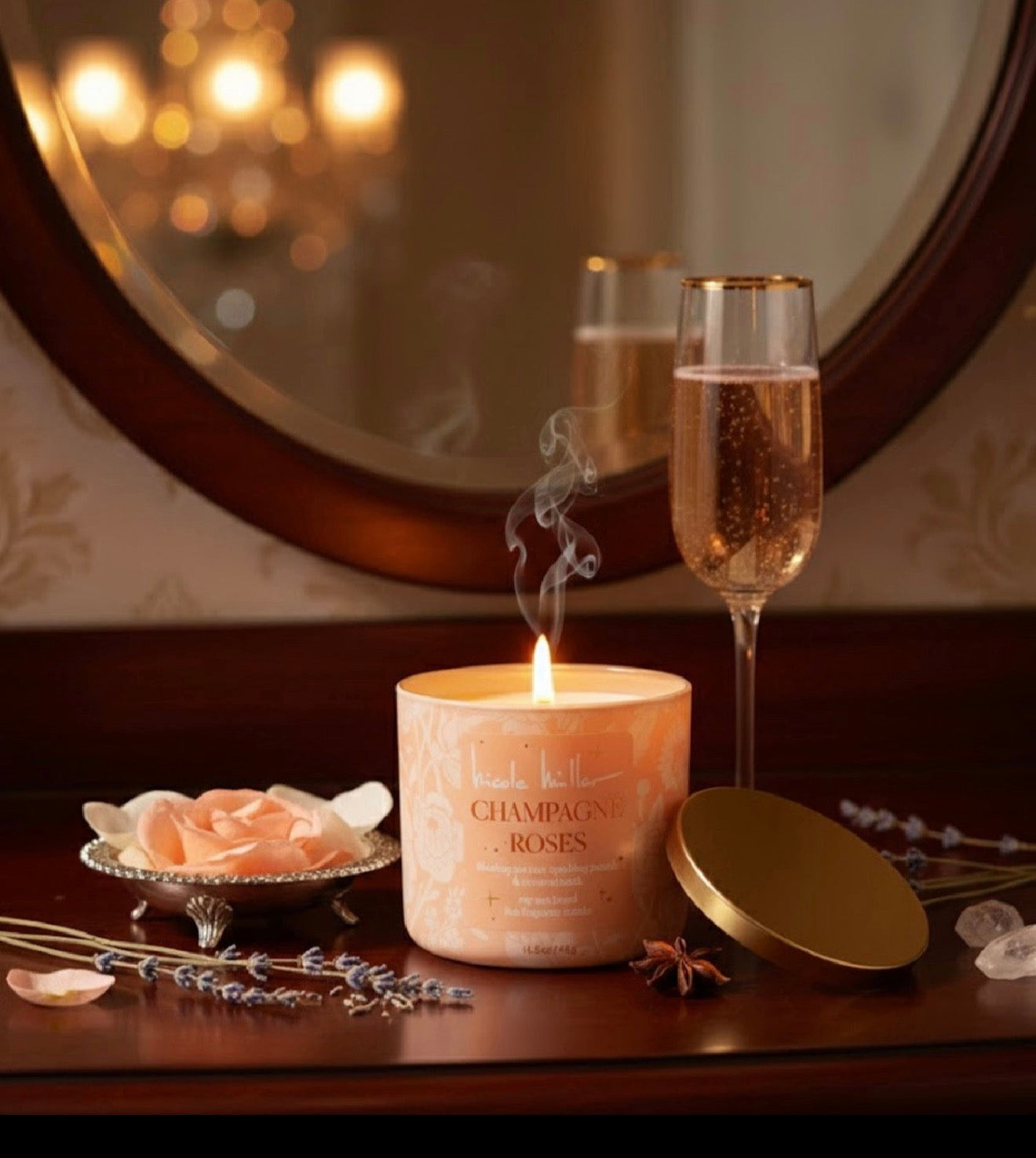 Designer Candle Collection 4-Pack: Champagne Roses, Tangerine Macadamia, Noir Lychee, & Vanilla