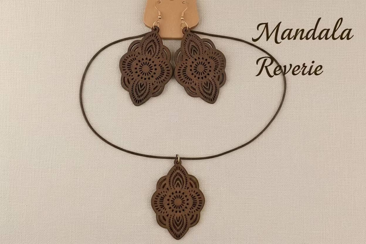 Boho Goddess Wooden Earring and Necklace Set - Lightweight Laser Cut Jewelry