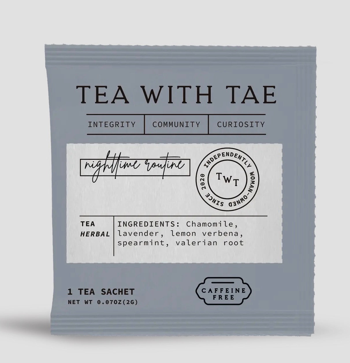Tea package with 'Tea with Tae' branding on a white background