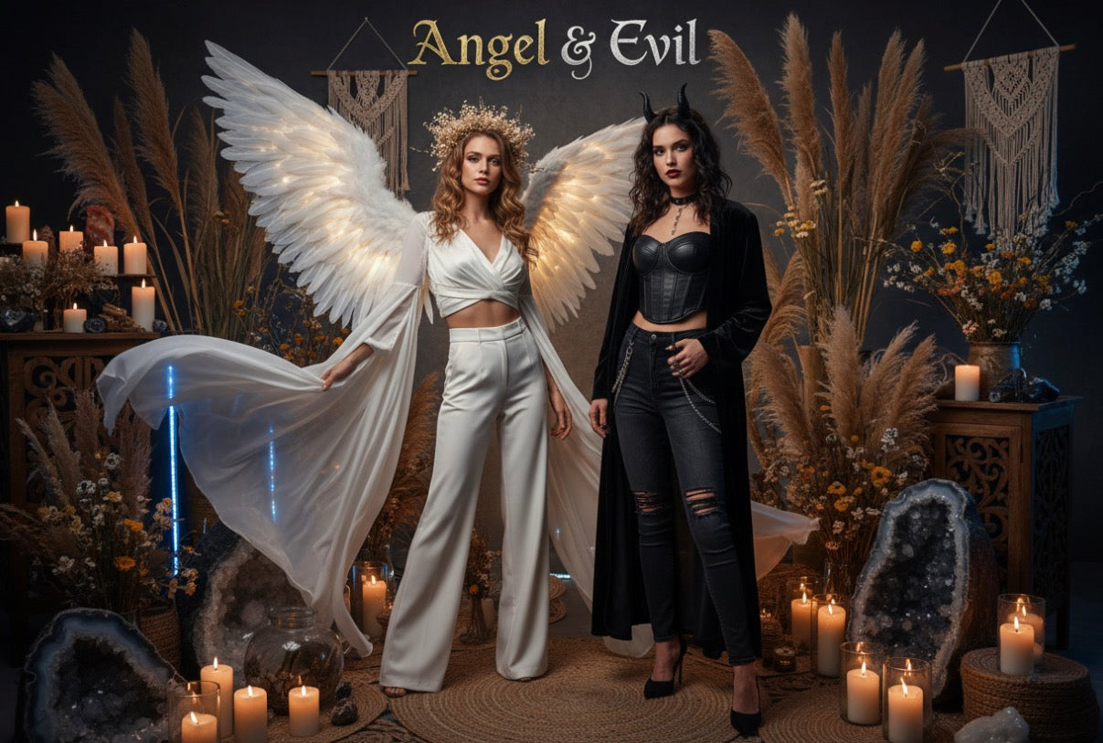 Angel & Evil: Light Rose & Dark Amber Incense & Moonstone Burner