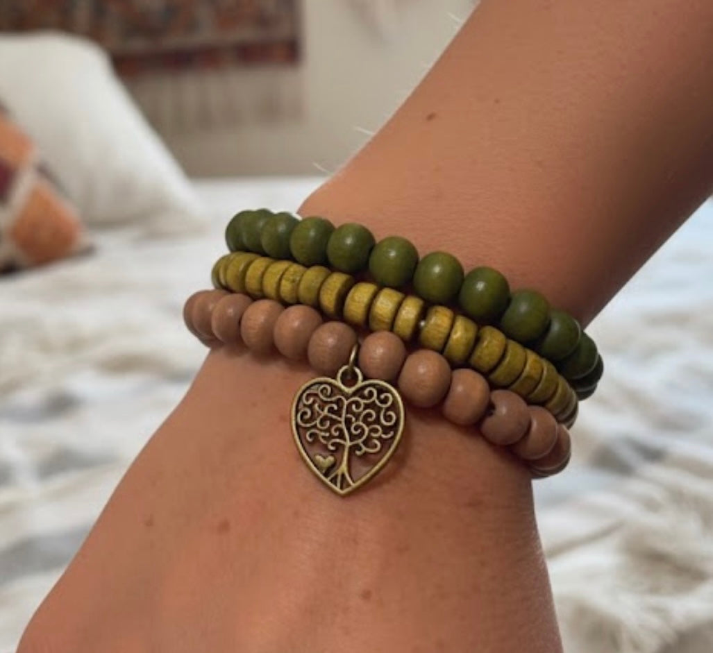 Tree of Life bracelet stack neutral background 