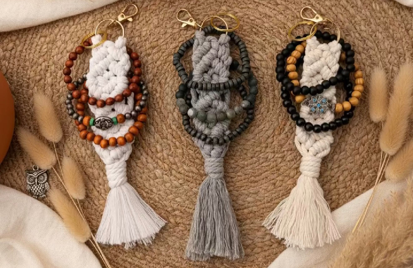 Boho Macramé Keychain & Bracelet Set