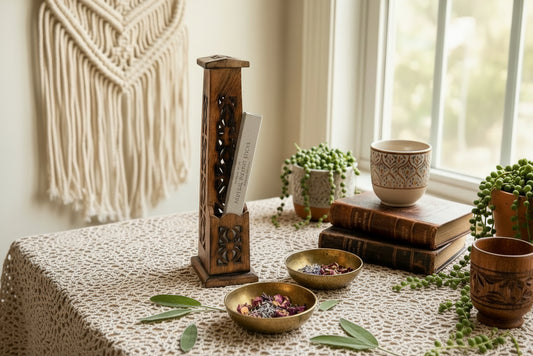 Hand-Carved 12” Rosewood Tower & Incense Bundle