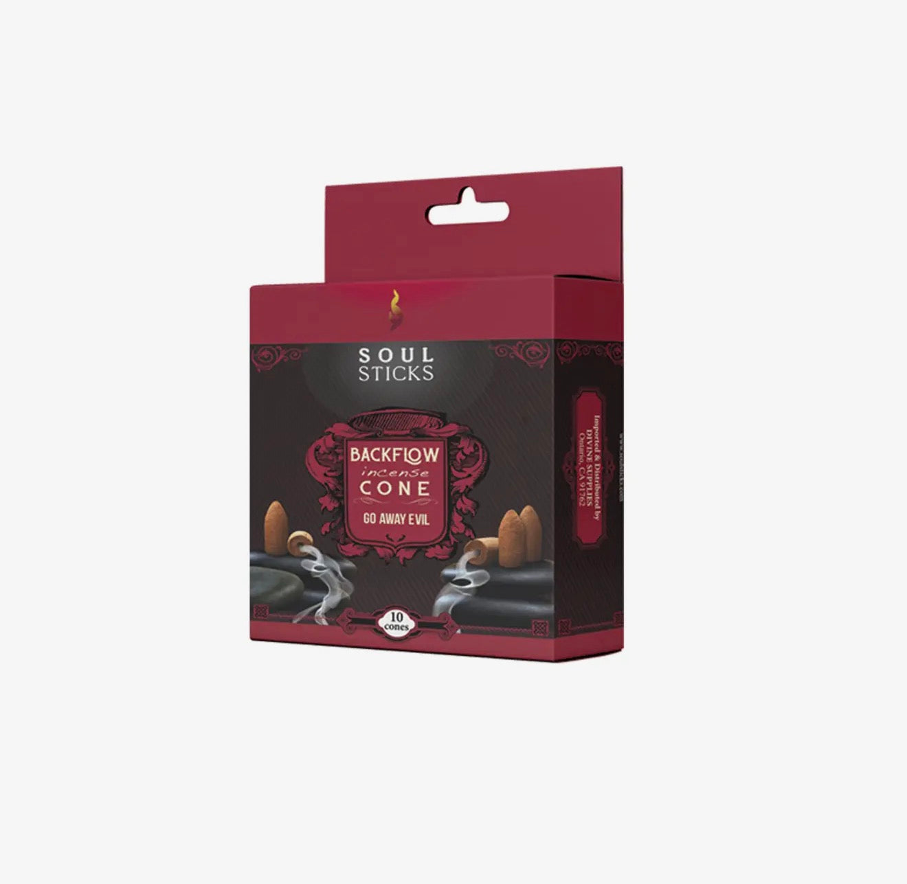 Box of Soul Sticks Go Away Evil Backflow Incense Cones on a white background