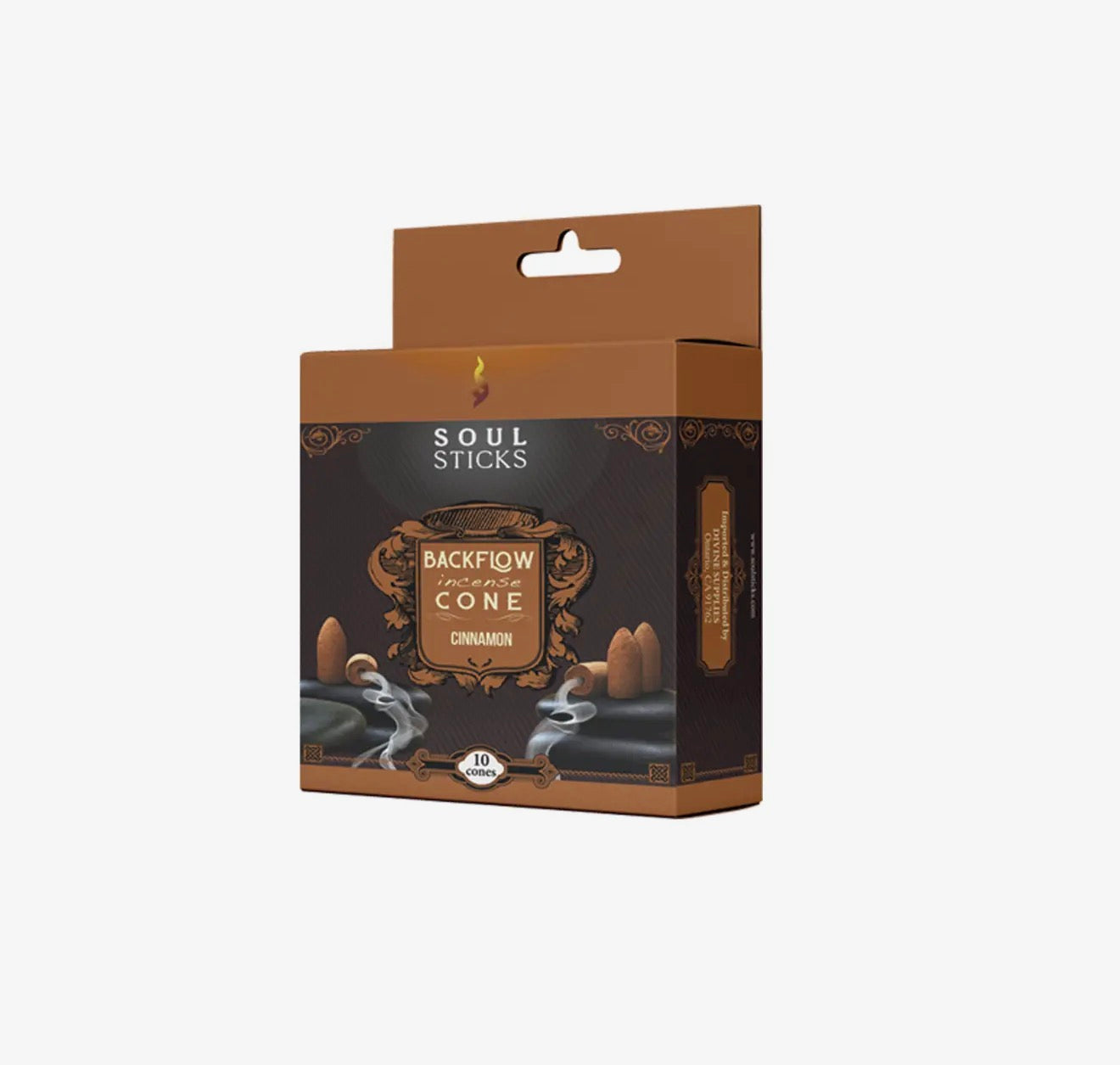 Box of Soul Sticks Backflow Incense Cones Cinnamon on a white background
