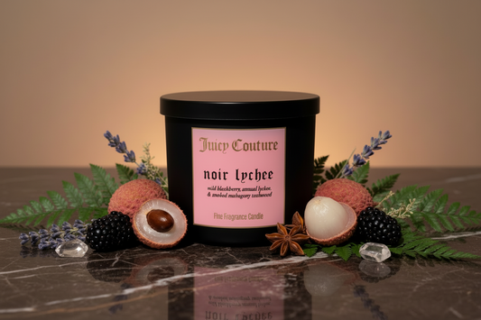 Juicy Couture Noir Lychee Candle - Wild Blackberry, Sensual Lychee & Smoked Mahogany Teakwood