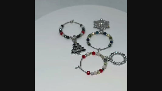 Holiday Wine Glass Charms •Set of 3 - Wreath, Tree & Snowflake