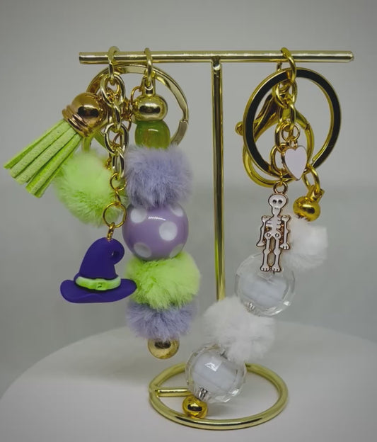 Witch Hat & Skeleton Keychain/Bag Charms by Lez •Set of 2