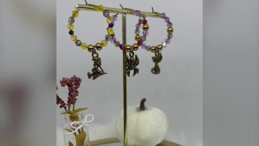 Last Chance SALE!!! Halloween Wine Glass Charms by Lez - Witch, Spider & Cat •Set of 3