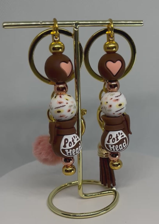 Pot Head Bag Charm / Keychain - Brown, Pink, Gold & Rose Gold