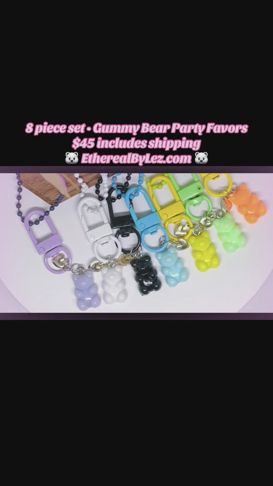 Gummy Bear Party Favor Bundle - 8 Book Bag Charms + Earrings