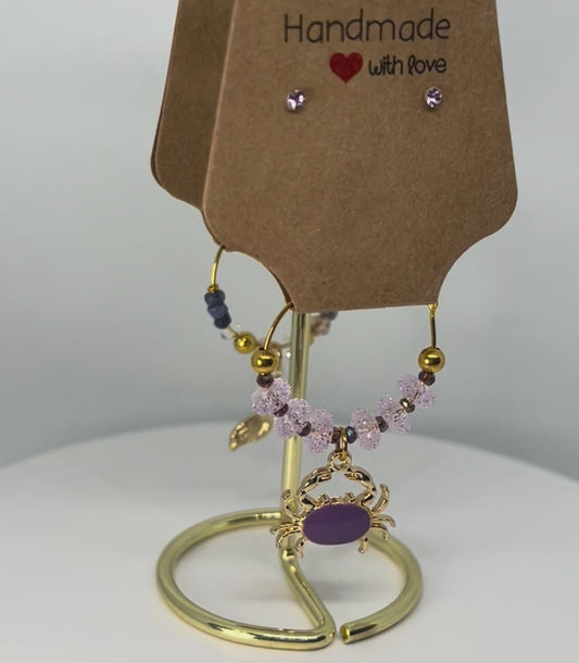 Wine Glass Charm Set - Mermaid Tail & Crab with Bonus Earrings •2 Piece Set!